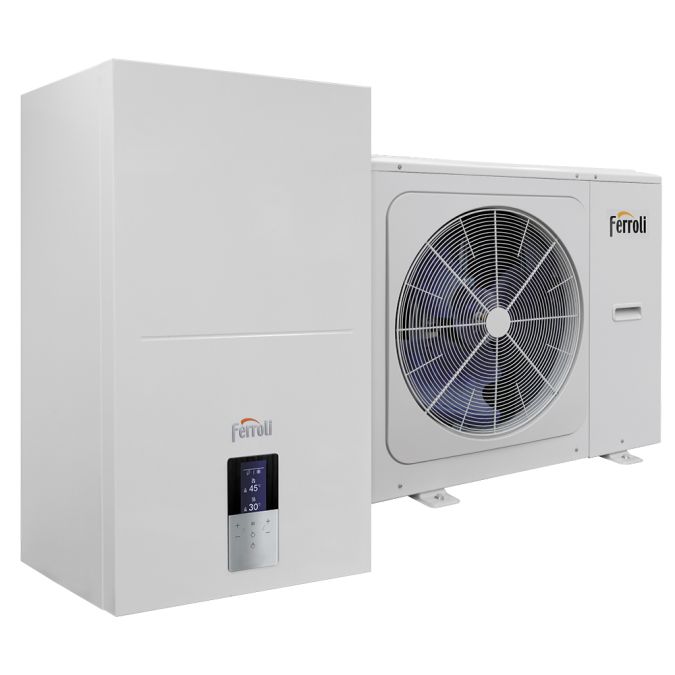 Pompa de caldura split pentru incalzire, racire si apa calda, monofazat 12 kW Ferroli OMNIA S 3.2 HI3 12 clasa energetica A+++, control WI-FI, rezistenta electrica 3 kW