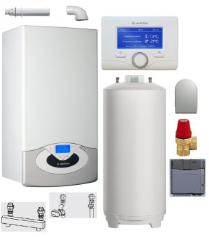 Pachet centrala termica in condensare Ariston Genus Premium HP Evo 45 FF 45 kw cu boiler BCH 200 litri